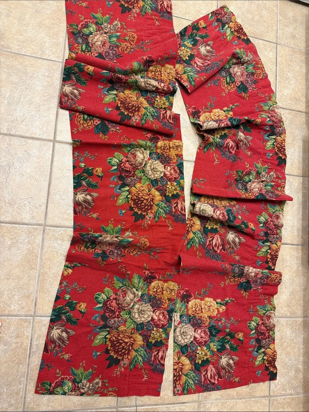 Ralph Lauren 2 Valences Red Floral Fabric Panel